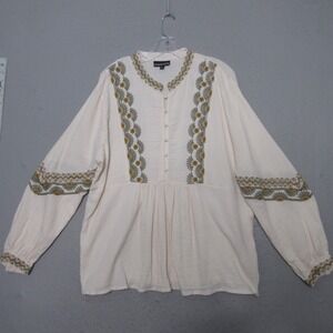 The Pyramid Connection Top Tunic Plus‎ 1X Floral Embroidered Gauze Textured Boho